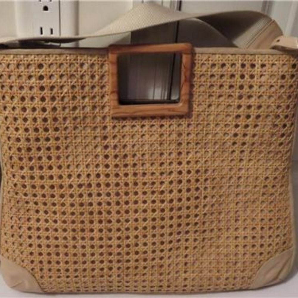 WOMENS ANNE KLEIN BEIGE LEATHER/STRAW MATERIAL HAN - Picture 3 of 6